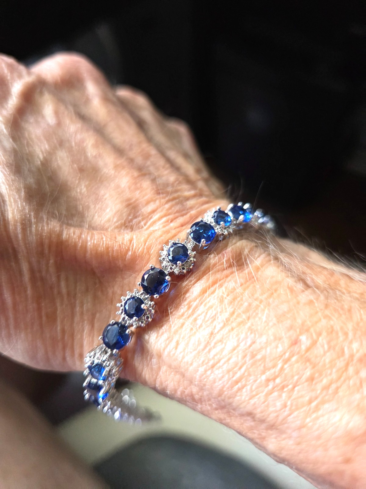 New Sterling Silver Simulated Sapphire Tennis Bracelet