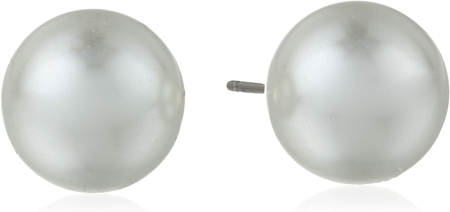 Pretty Fashion Jewelry Large 12mm White Pearl Stainless Steel Stud Post Earrings