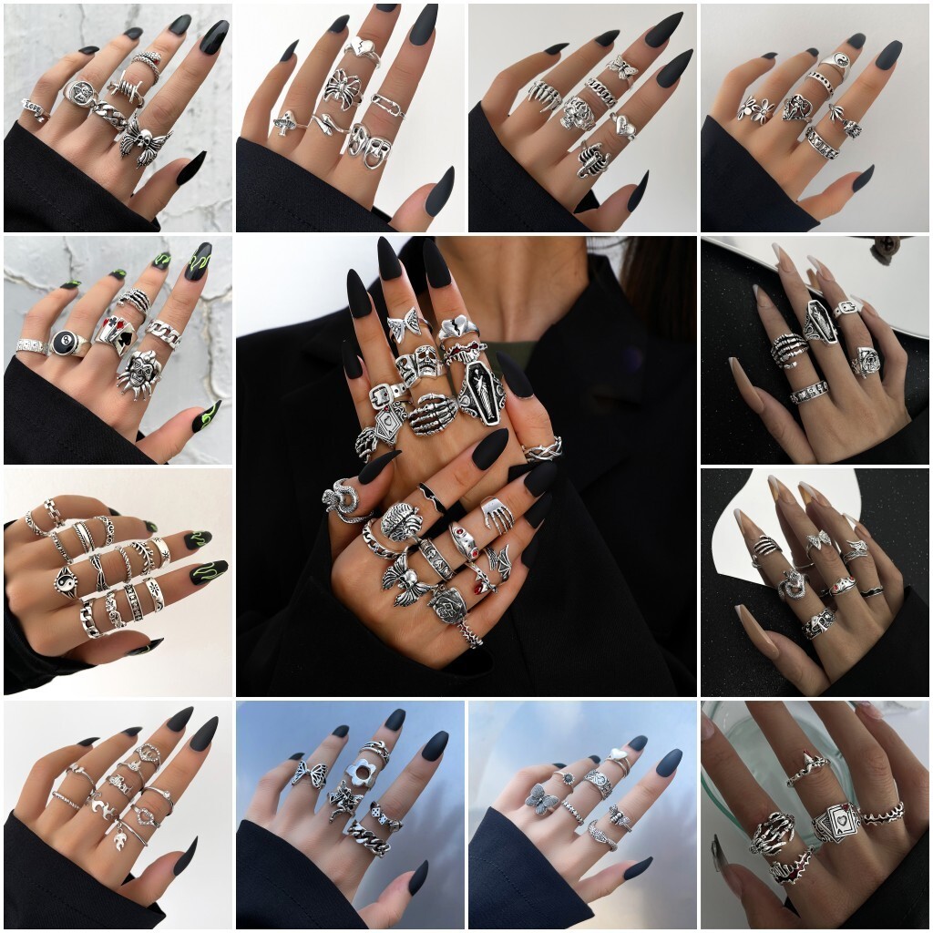Wholesale 50 Antique Silver Mixed Vintage Rings Bulk Metal Gothic Jewelry Lots