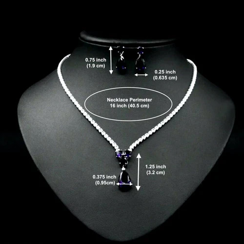 18k White Gold Filled Purple Amethyst Tennis Necklace Earrings Set Elegant Gift