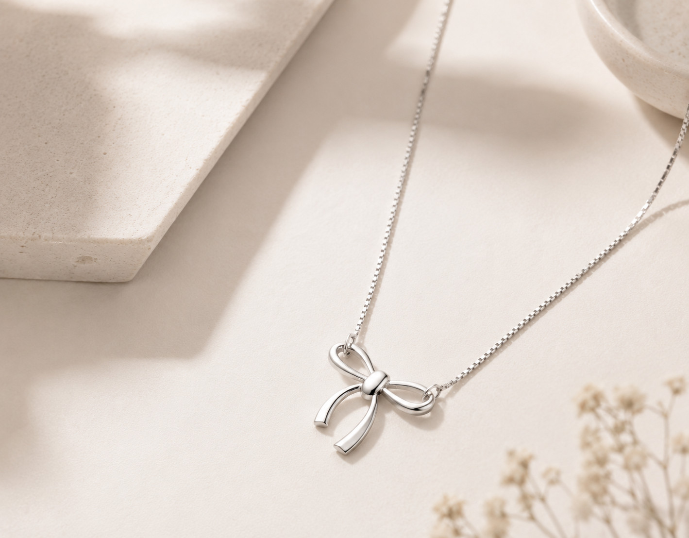 925 Sterling Silver Bow Necklace Adjustable 16-18” Minimalist Gift for Women