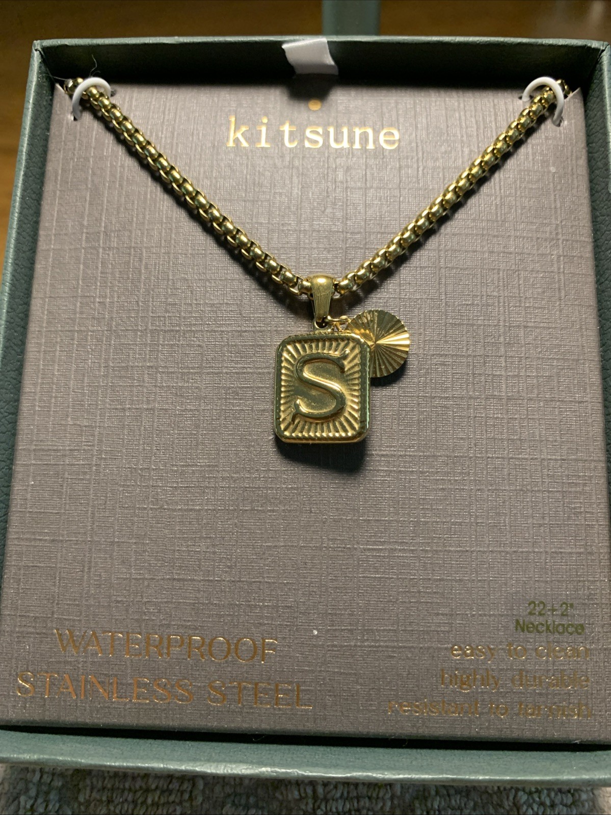 Goldtone Initial ‘S’ pendant -necklace w/extender (22 Inch Plus 2 Inch). New