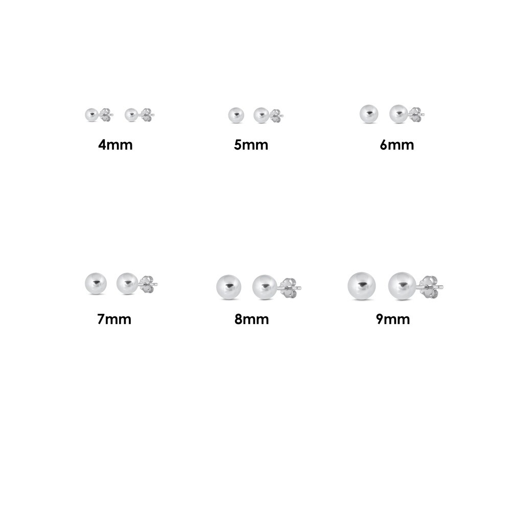 Round Sterling Silver Ball Stud Earrings 4mm, 5mm, 6mm, 7mm, 8mm, 9mm Jewelry