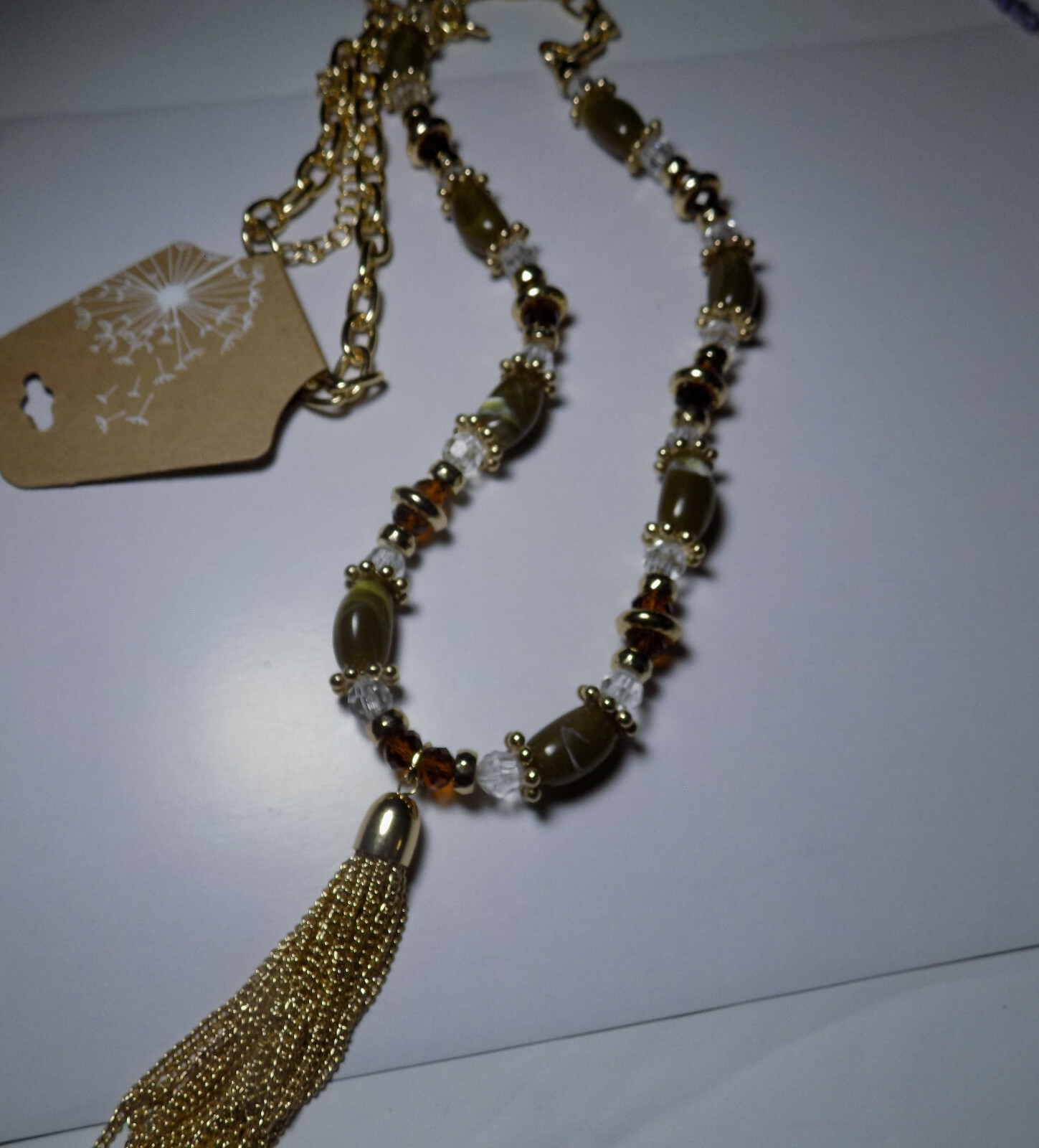 Chunky Gold Tone beaded necklace w/Tassel NWT 32″ w/3.25″ tassel (153)