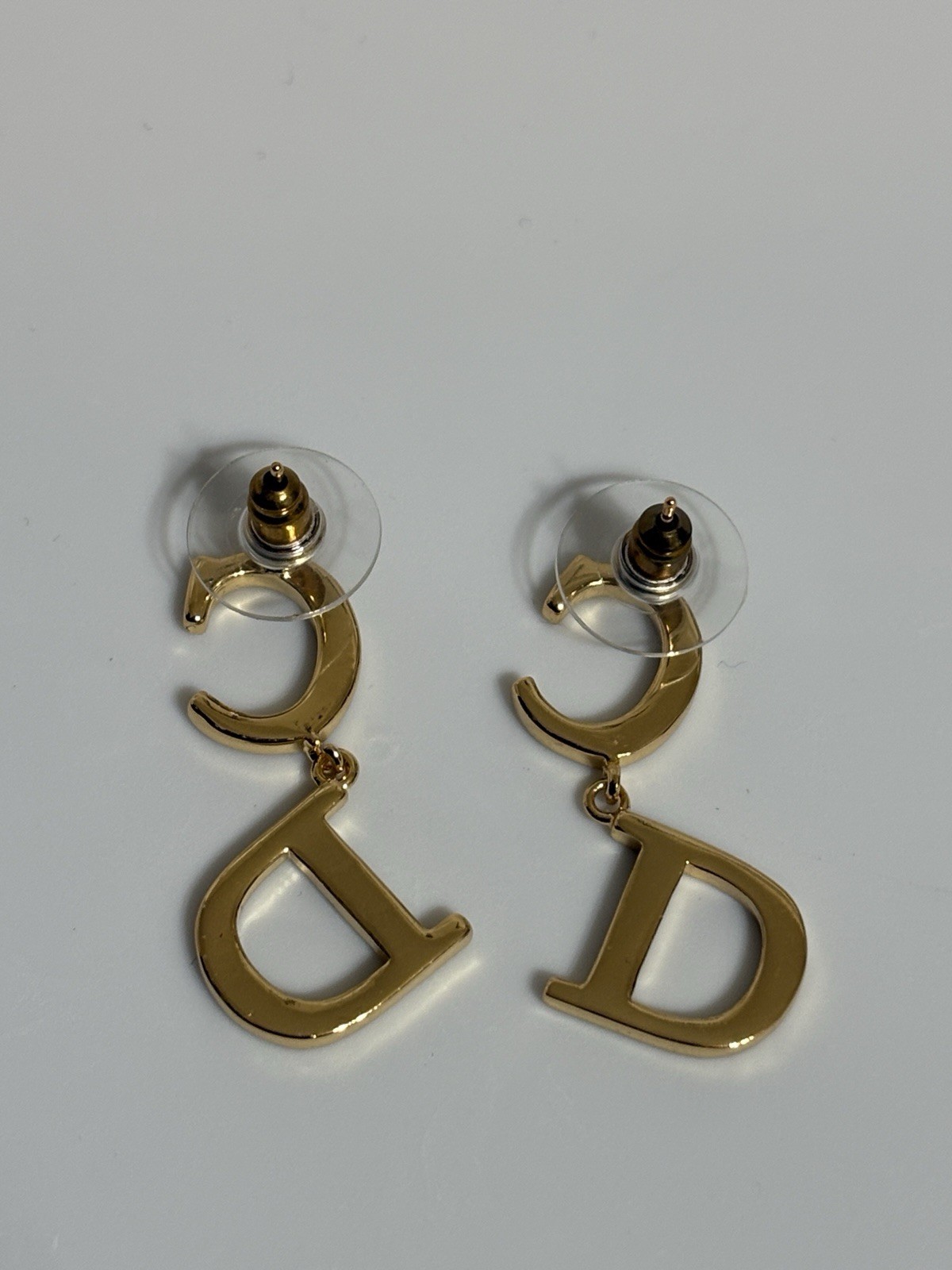 Vtg Christian Dior By John Galliano Gold Crystal CD Logo Drop Earrings
