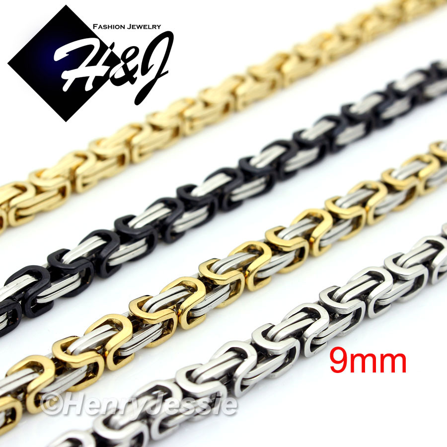 18-40″MEN Stainless Steel 9mm Silver/Gold/Black Plated Box Link Chain Necklace