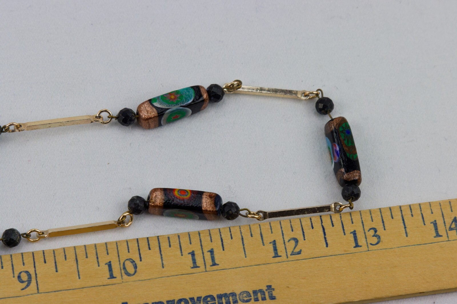 Venetian Glass Bead and Gold Tone Rod Link Necklace, 32gr