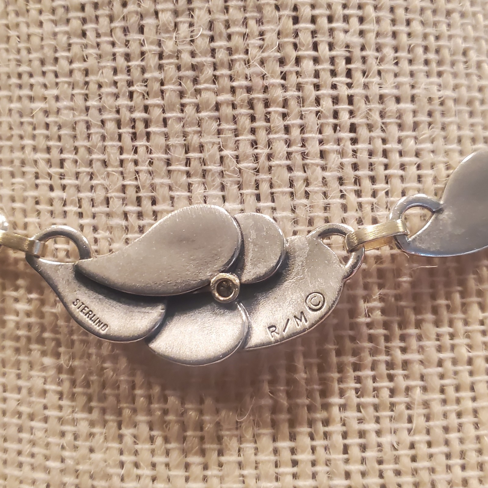 Sterling Silver Leaf & Bamboo style necklace links with diamond