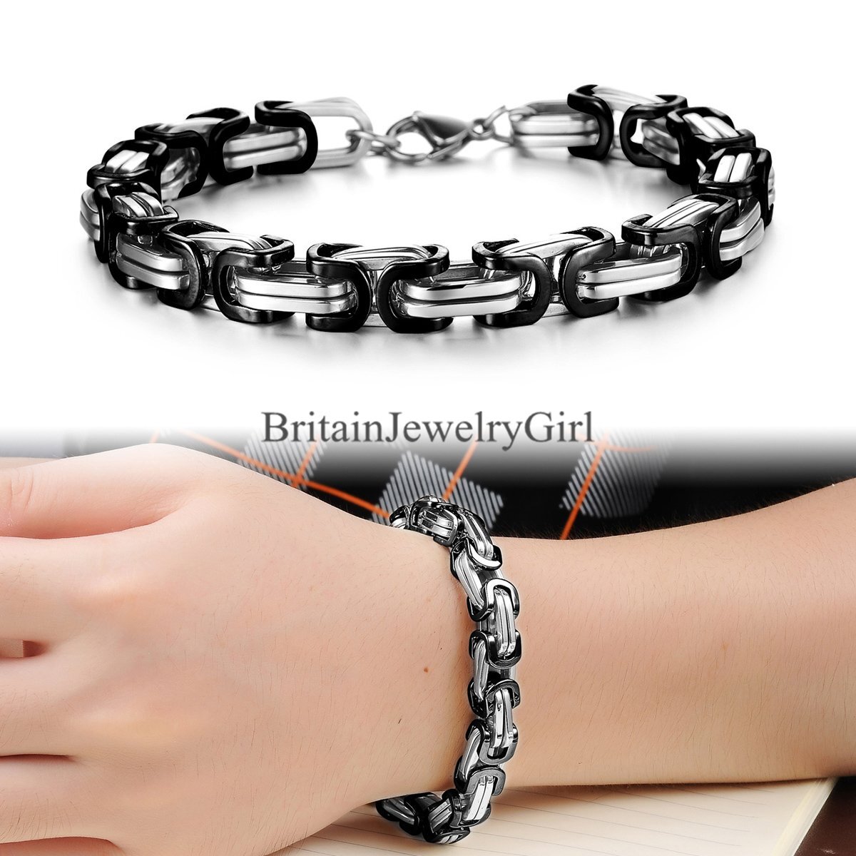 8mm Men’s Stainless Steel Byzantine Box Link Chain Bracelet Wristband Heavy
