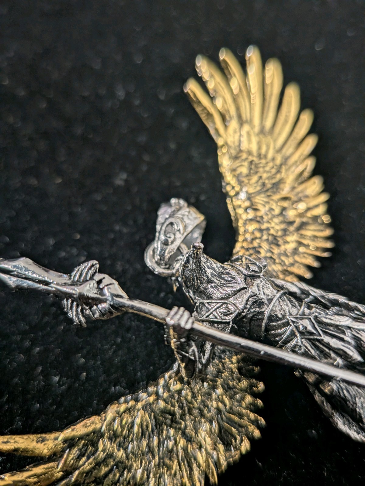 Anunnaki Eagle Head Warrior, Gold Winged, Stainless Steel, Pendant