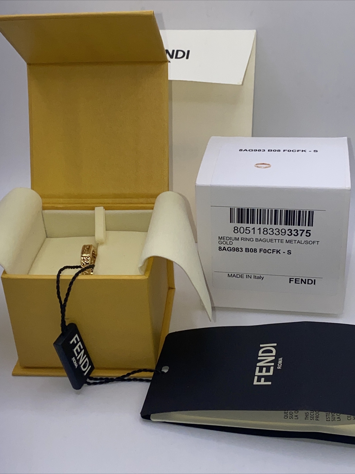 FENDI BAGUETTE RING IN GOLD COLOR RING. SIZE FENDI S / USA 5.5. NEW & AUTHENTIC