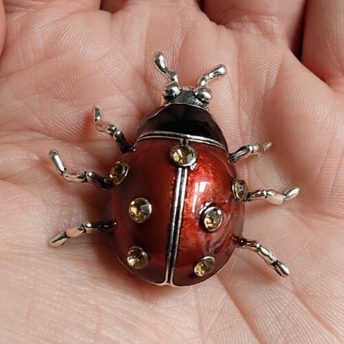Vintage Style Ladybird Ladybug Insect Brooch Red Enamel & Crystal