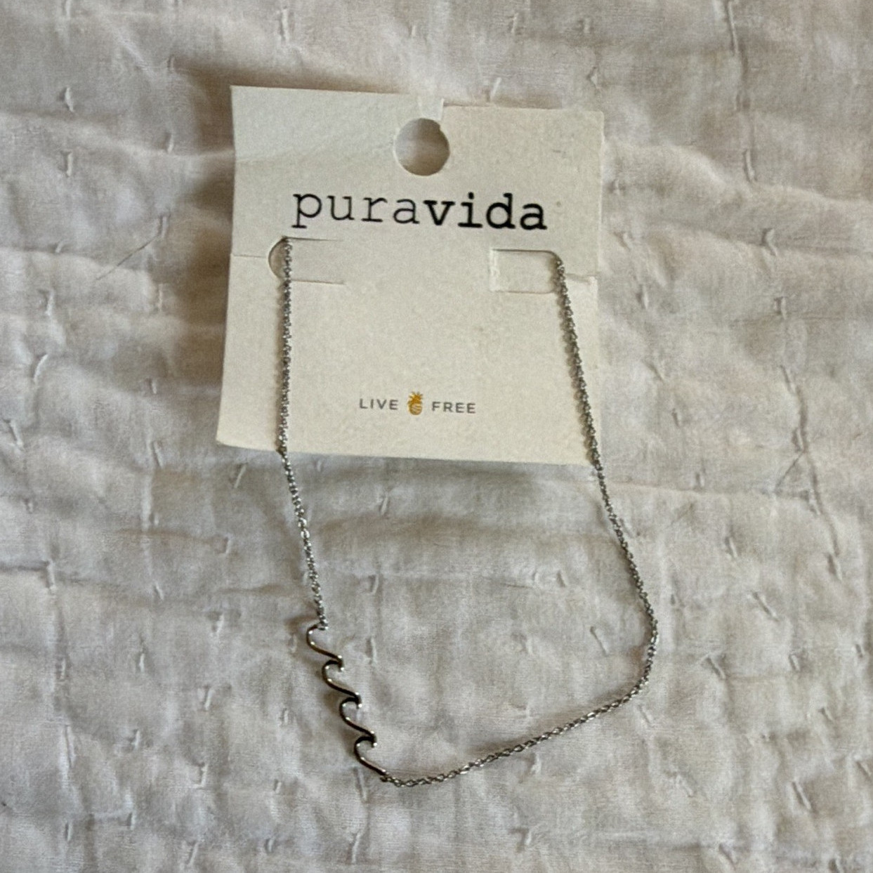 Pura Vida Silver Tone Wave Charm Pendant Necklace Cable Chain No Stone