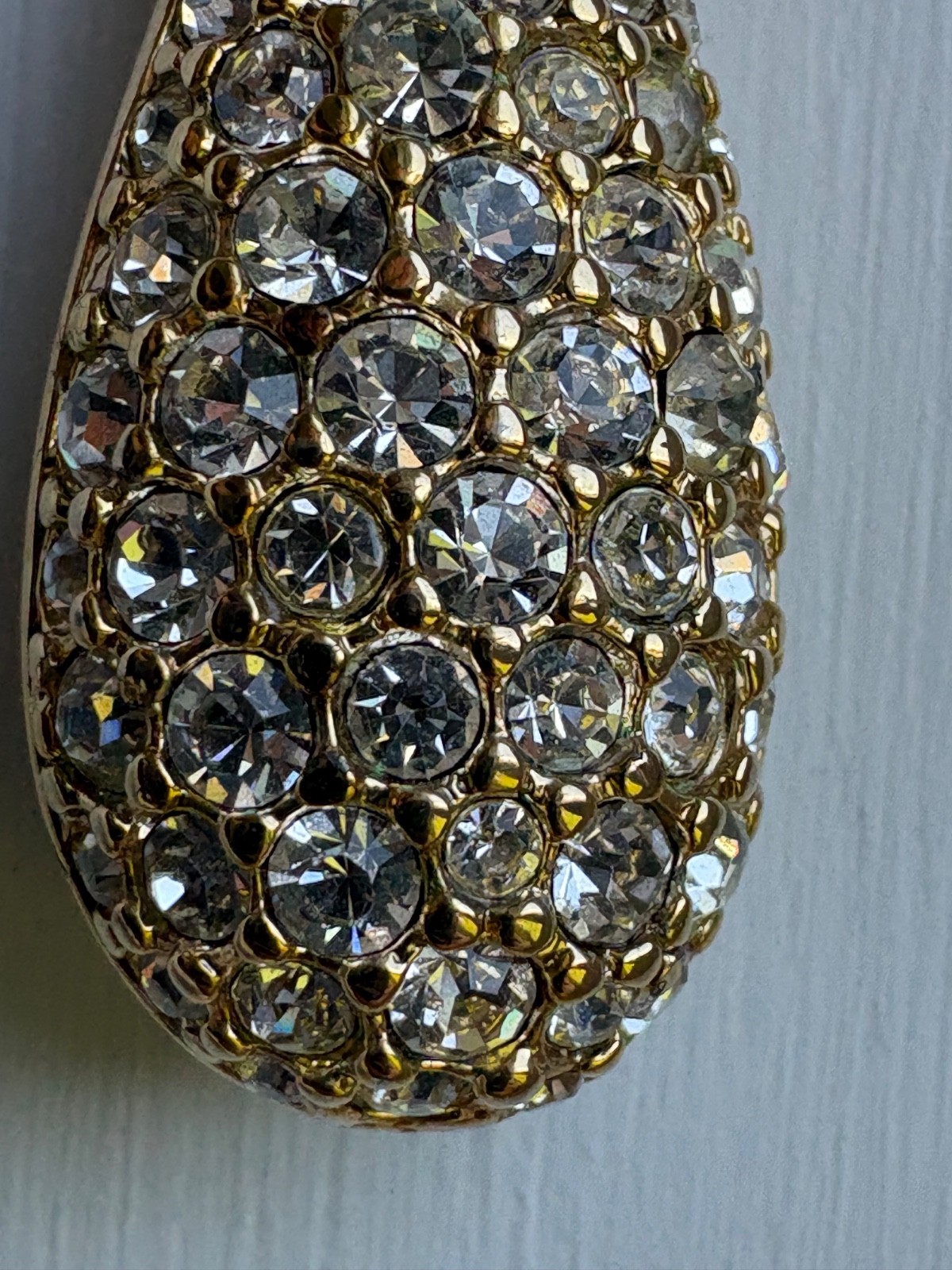 Vintage SWAROVSKI Swan Signed Pavé Crystal Teardrop Pendant Necklace Gold Plated