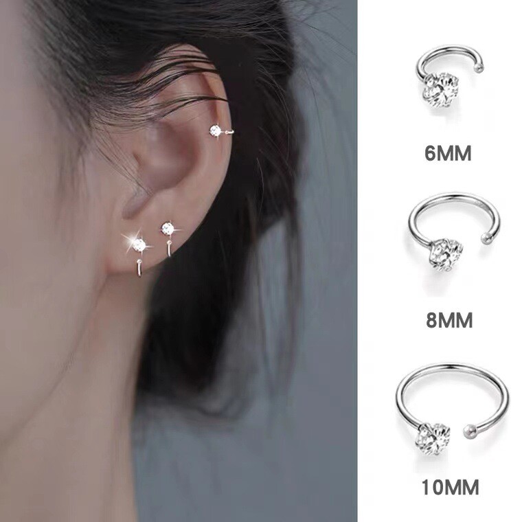 Zirconia Earrings 999 Sterling Silver CZ Hoop Small Huggie Zircon Stud Jewelry