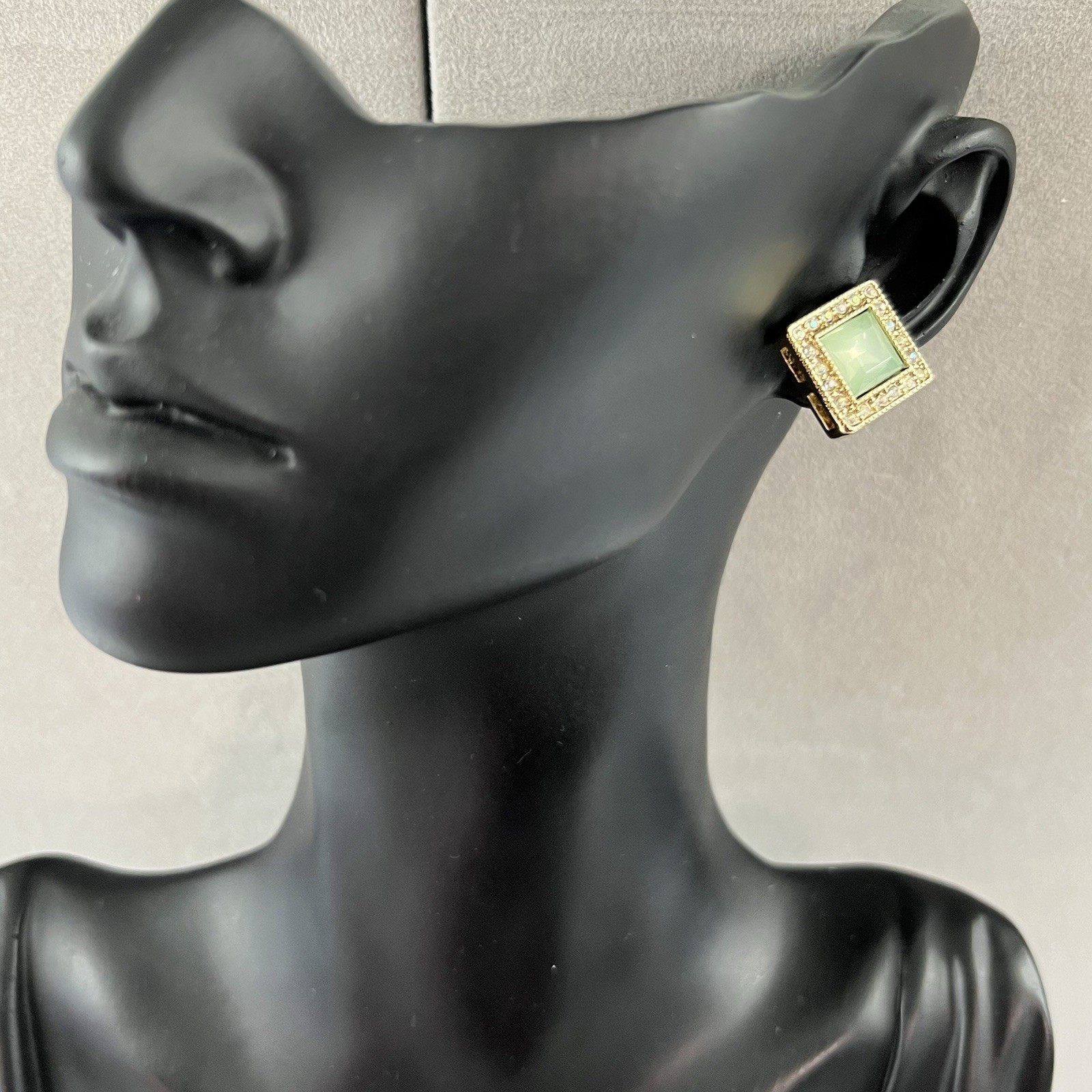 4 Pair Silver/Gold-Tone Earrings Stud Glass Rhinestone Dainty Blue Green Faceted