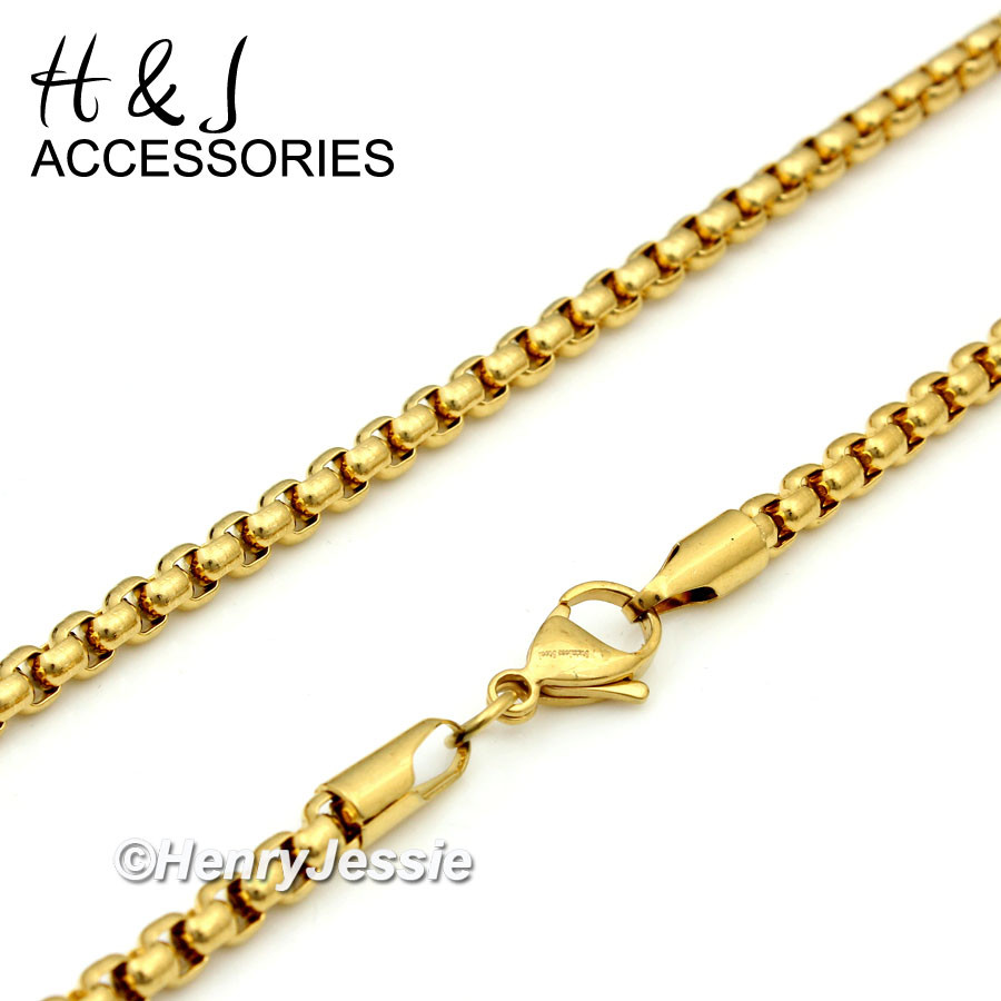 18-36″MEN Stainless Steel 3mm Gold Plated Box Link Chain VIRGIN MARY Pendant*G26