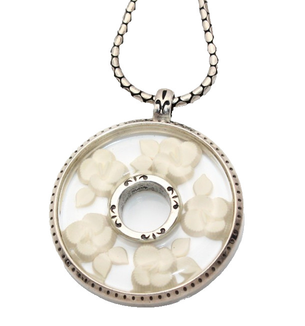 Brighton Florentine Flower Cream Silver Retired Rose Necklace