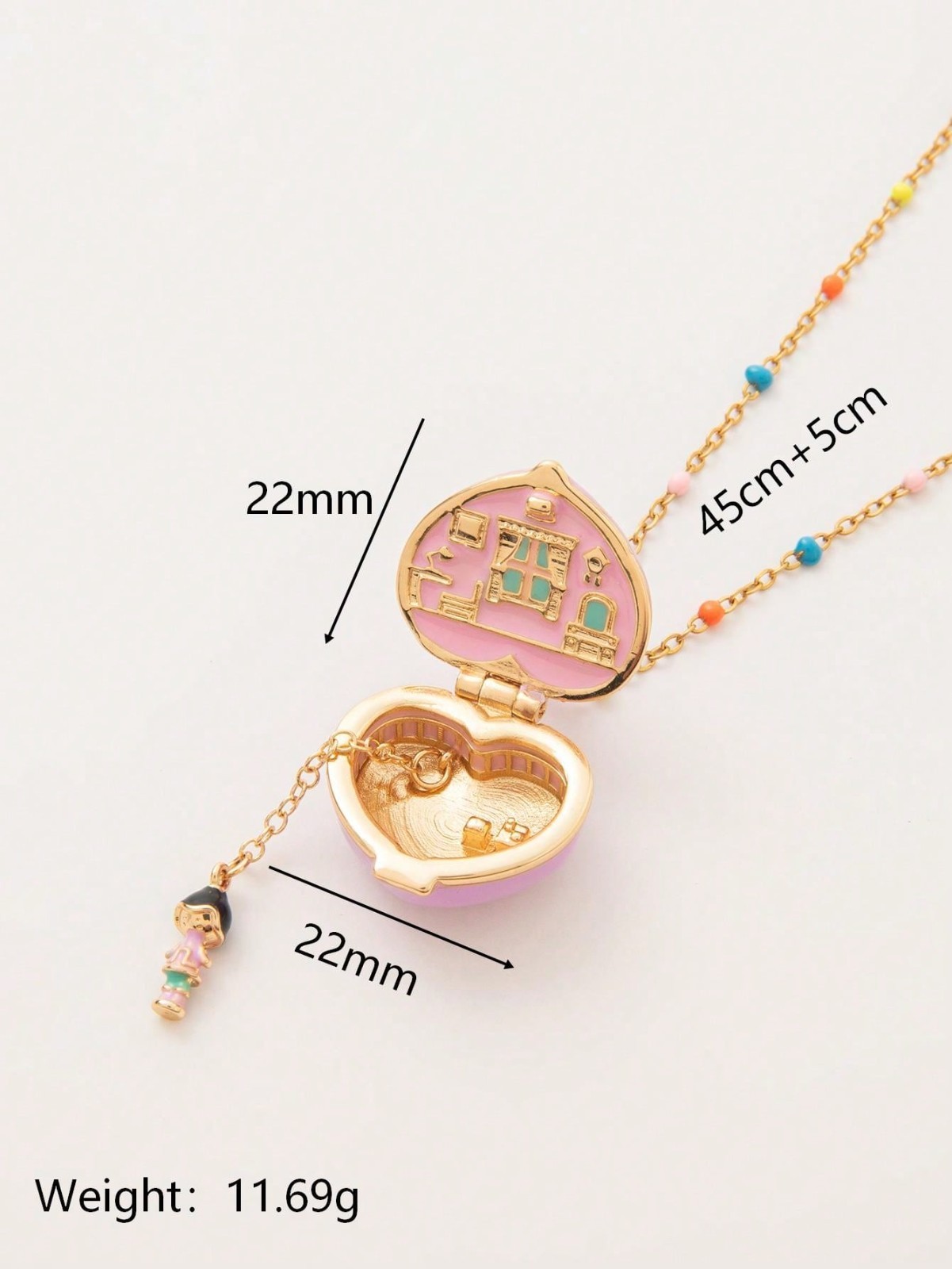 Gold Heart Locket Necklace Hidden Charm Doll House Surprise Vintage Cute Gift
