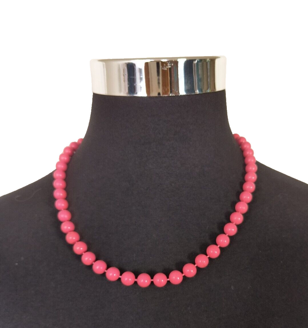 Vintage Women’s Necklace 10mm Dark Pink Acrylic Beads Appx 22 inches long