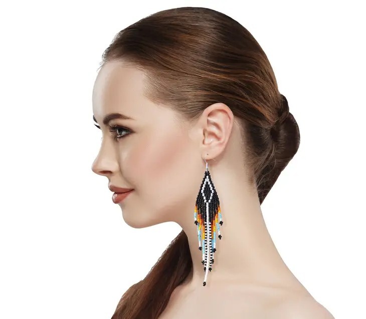 NATIVE STYLE ETHNIC BEADED HANDMADE FASHION HOOK EARRINGS E61/1