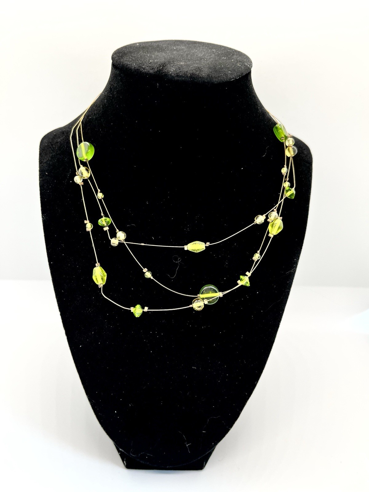 Spring Colors – Beaded Wire Necklaces Green Yellow Beige Lobster Clasp Set