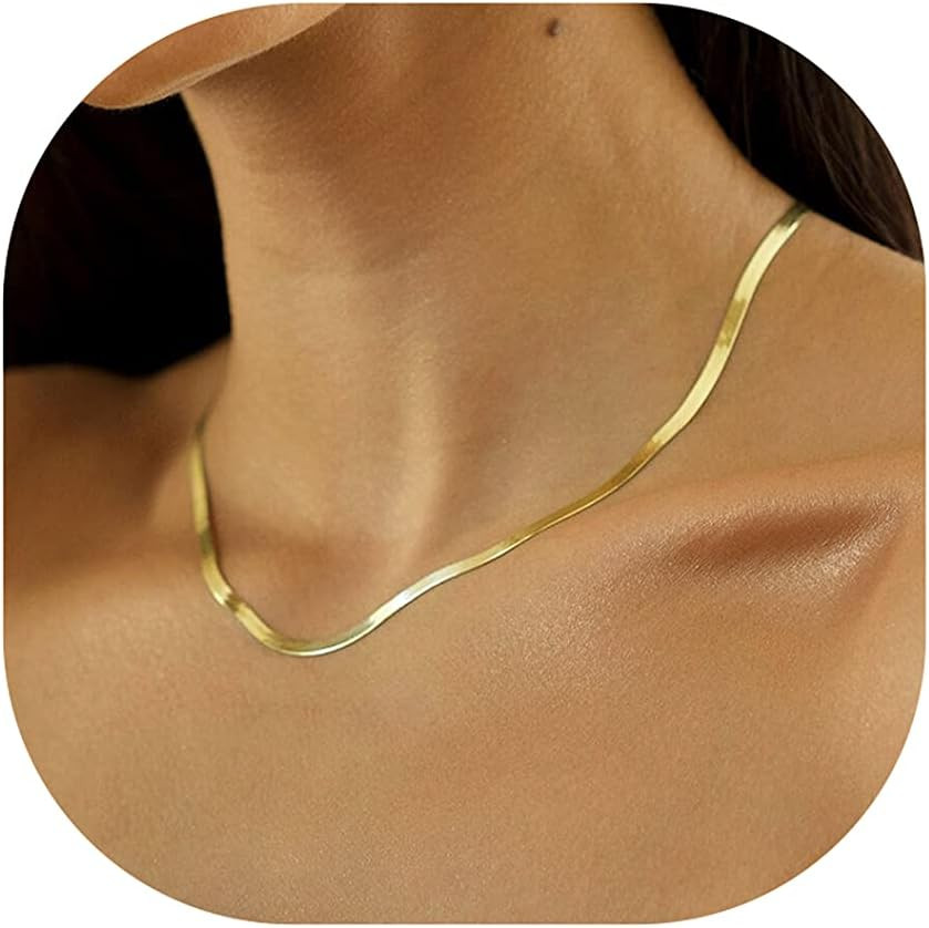 DEARMAY 14K Gold Necklaces for Women, Dainty Gold Herringbone Choker Necklace fo