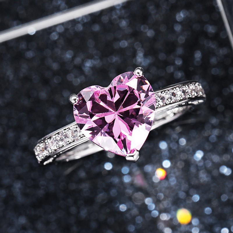 Heart Shape Crystal Rhinestone Ring 925 Silver Prong Setting Pave Setting Women