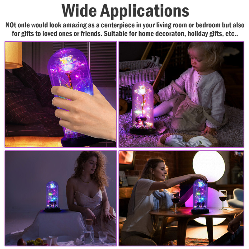Galaxy Rose Forever Flower in Dome Glass LED Light Valentine’S Day Birthday Gift