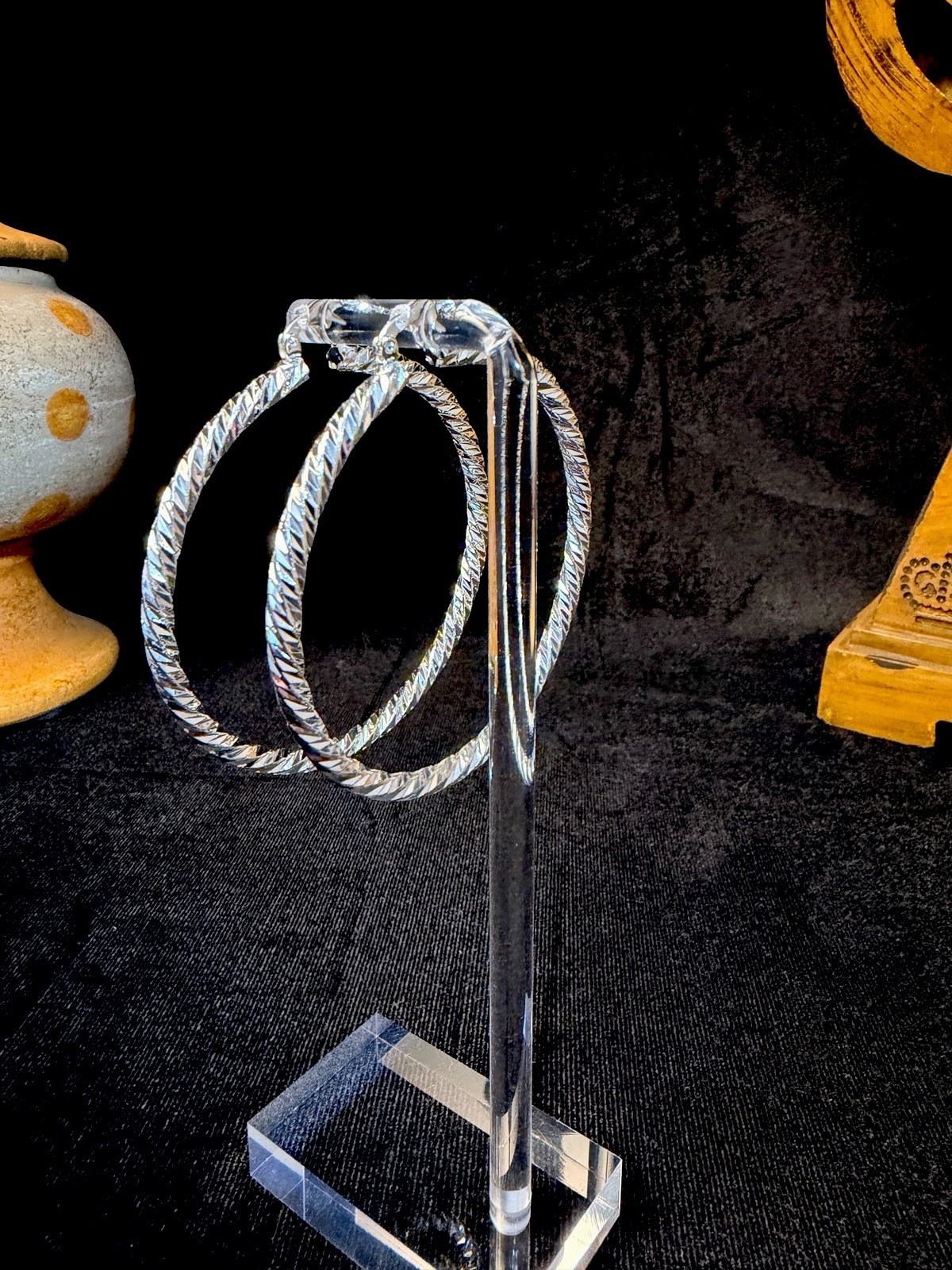 14K White Gold Filled Diamond Cut Hoop Earrings 2.75in Diameter. They Shine FR
