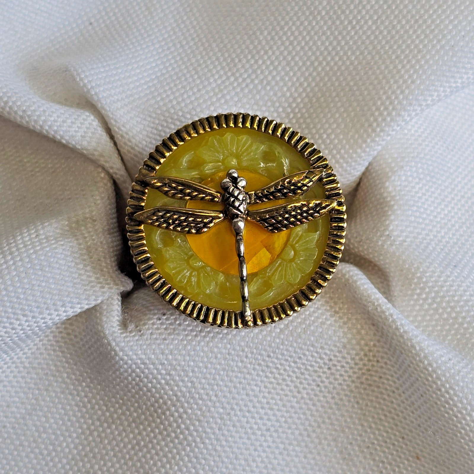 Sterling Silver Dragonfly Ring Signed Dream 13.2g Jewelry Size 8 Yellow Stone
