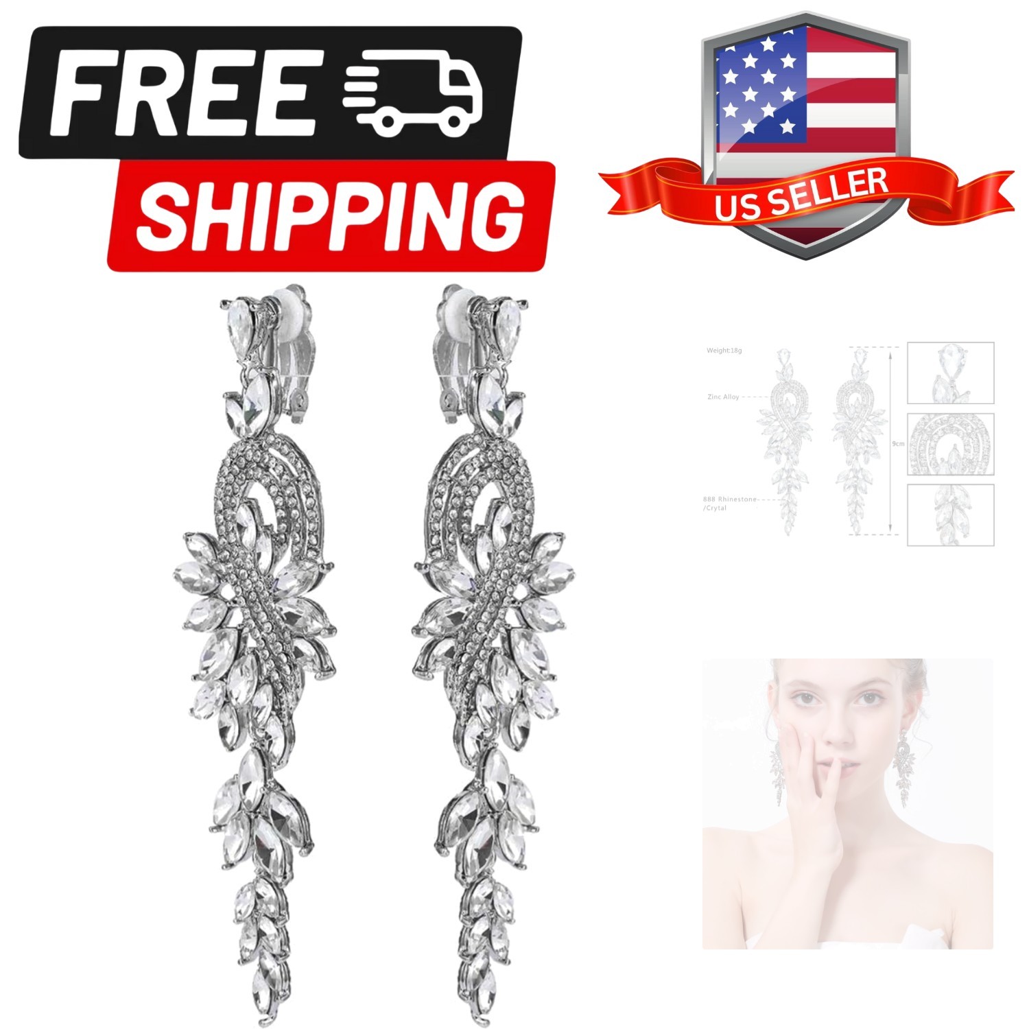 Marquise Crystal Bridal Chandelier Dangle Drop Earrings Ladies Gifts in Silve…