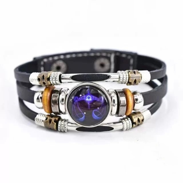 Zodiac Signs Spirit Bracelet, Beaded 12 Constellation Zodiac Leather Bracelet