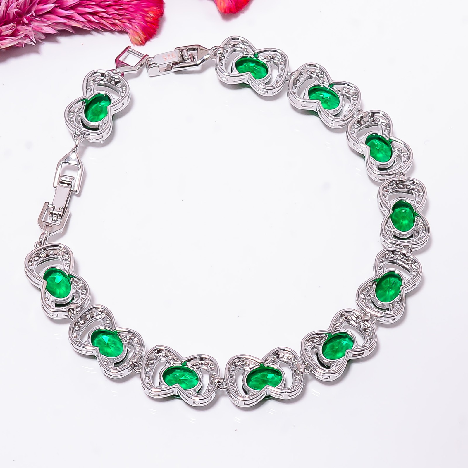Chrome Diopside, CZ 925 Sterling Silver Adjustable Bracelet 7-8″ B131140