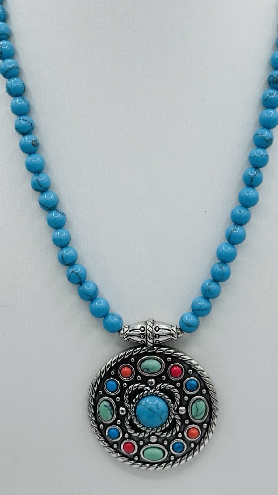 Brighton Loretto Mesa Turquoise Bead Medallion Necklace Colorful Pendant