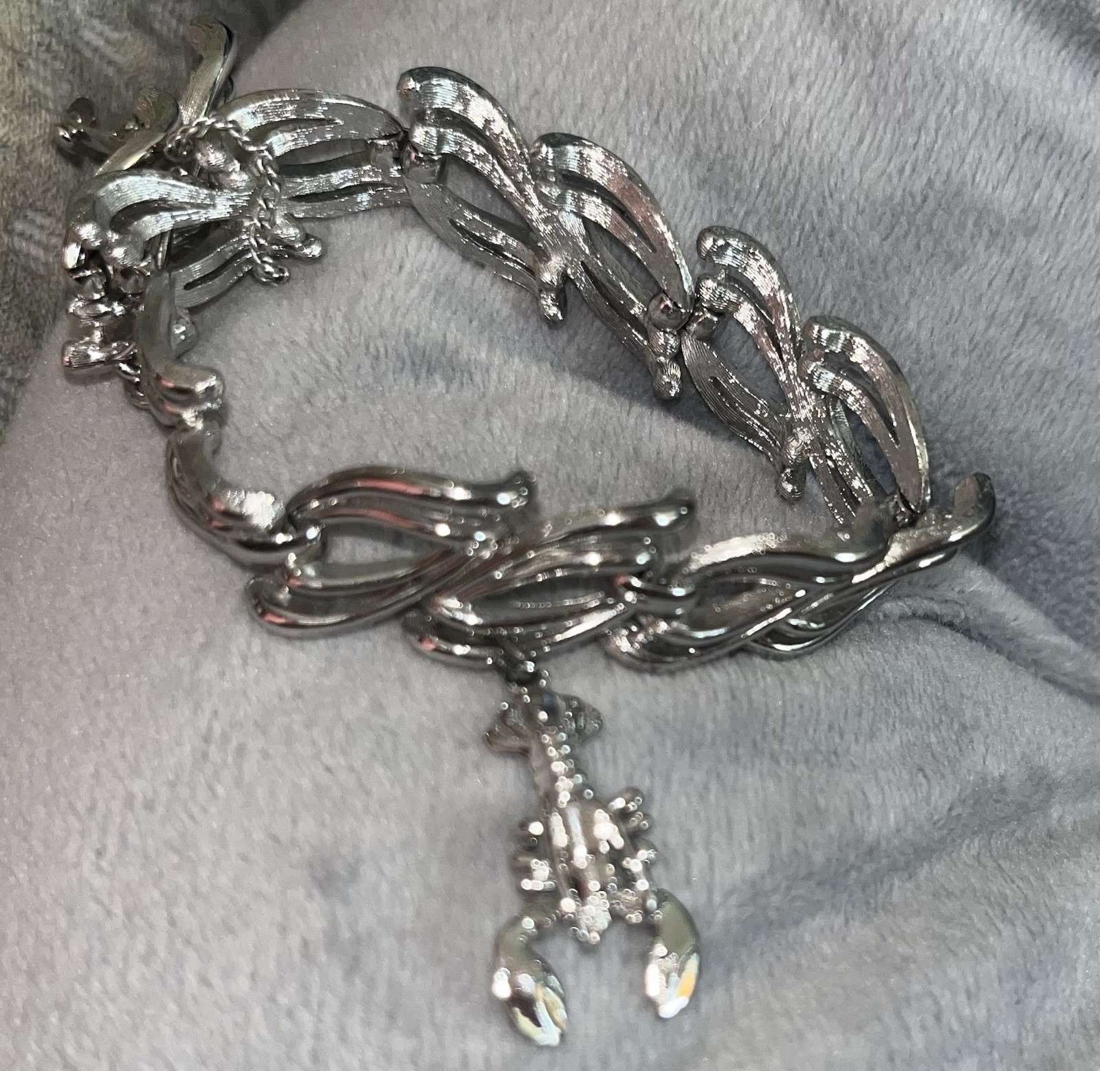 Monet Signed Silver Tone Adjustable Cable Chain Bracelet w/ lobster charm