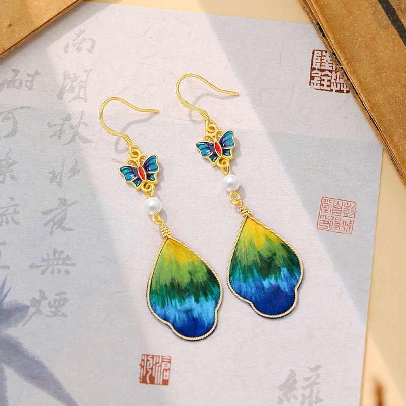 Handmade Velvet Flower Drop Earrings Chinese Hanfu Style Vintage Womens Jewelry