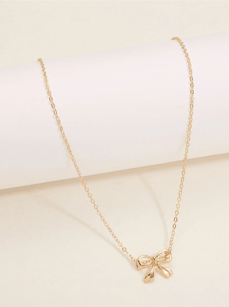 Dainty Bow Knot Pendant Necklace Simple Minimalist Bow Pendant Necklace
