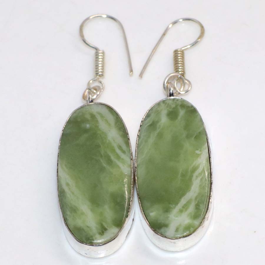 925 Silver Plated Classy Larsonite Earrings 2.1″ Well Made Gift Trendy GW
