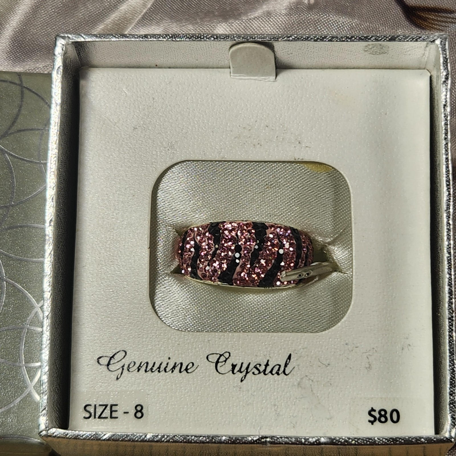 Genuine Crystal Size 8 Pink Zebra Ring