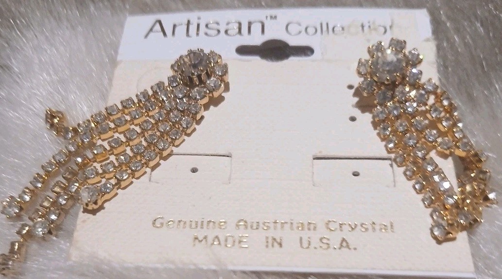 Austrian Crystal Pierced Earrings 2 Pair Crystal Dangle Drop