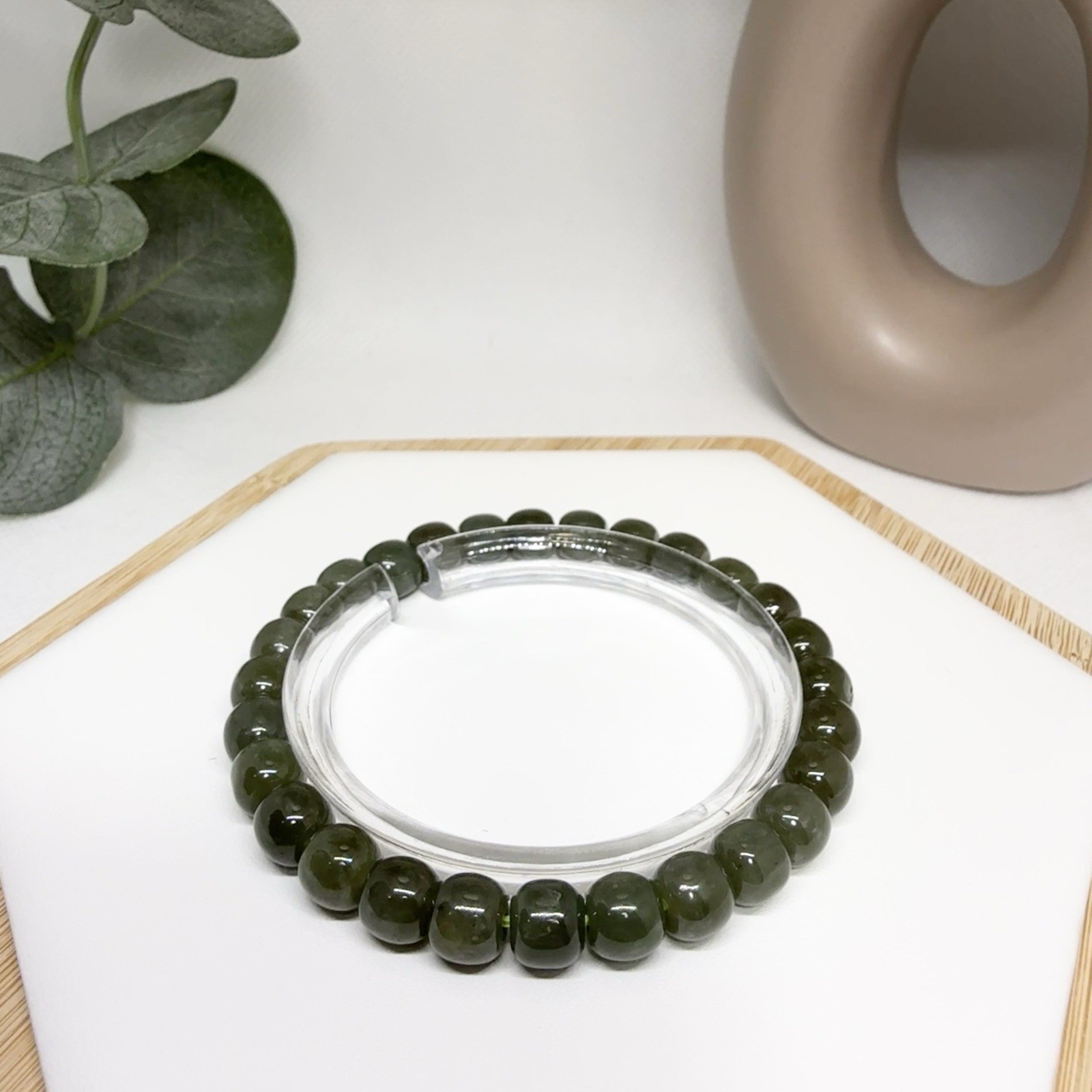Hetian Jade Green Bead Bracelet 6.8MM