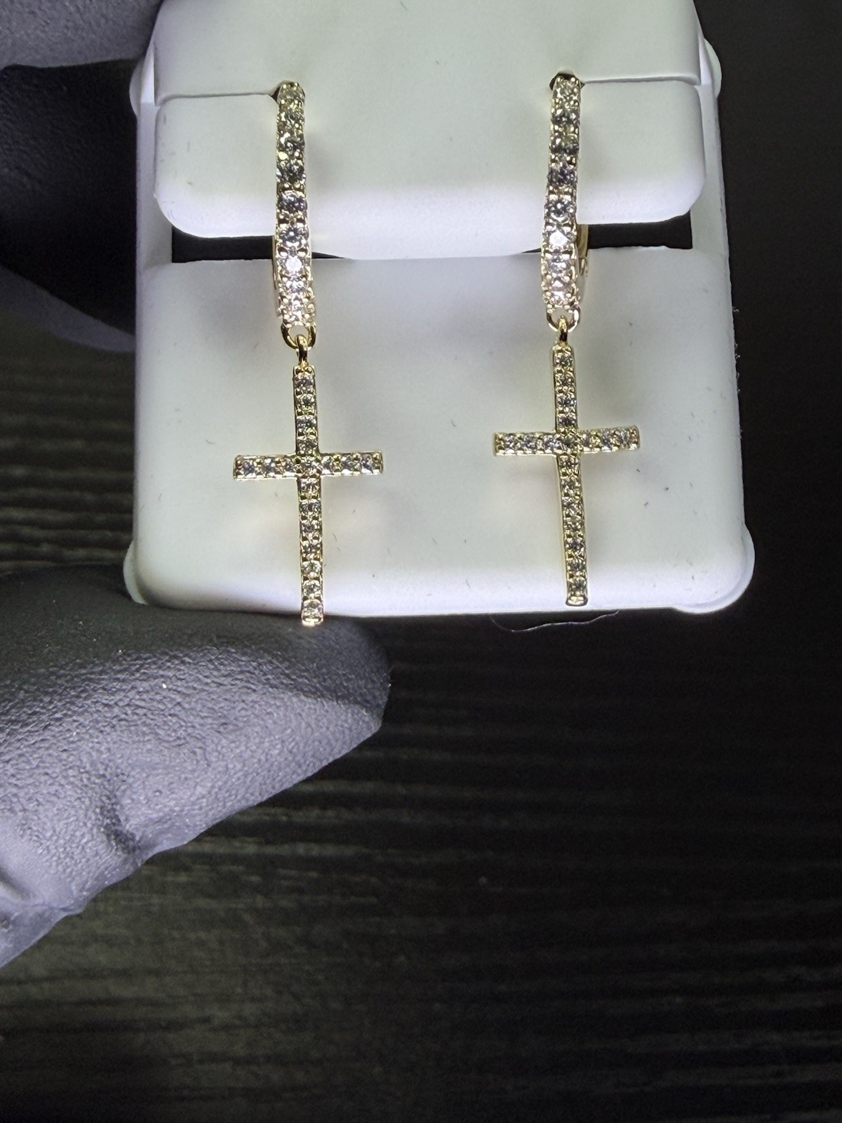 18kt Gold Vermeil/ 925 Sterling Silver Moissanite Cross Huggie Earrings 1CTW