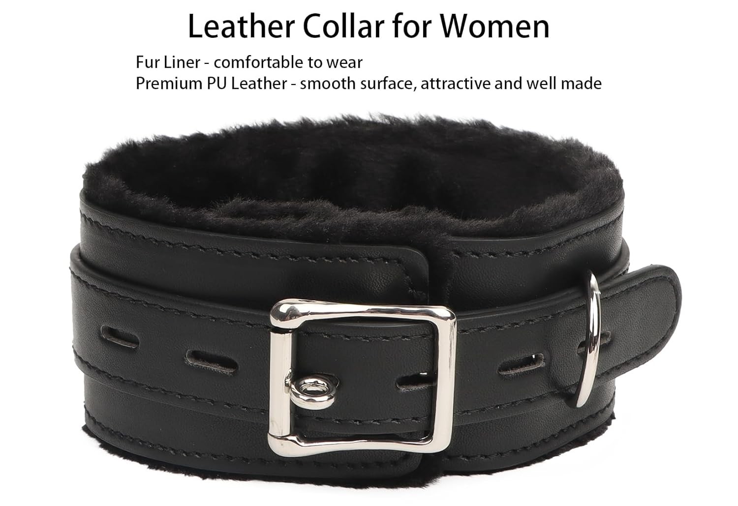 Leather Collar for Women, Adjustable Choker Collars Necklaces with Fur Liner for