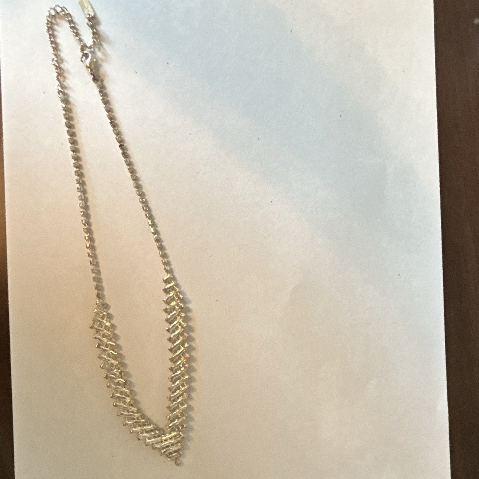 Silver Tone V-Shape Clear Crystal Rhinestone Curb Chain Necklace Adjustable