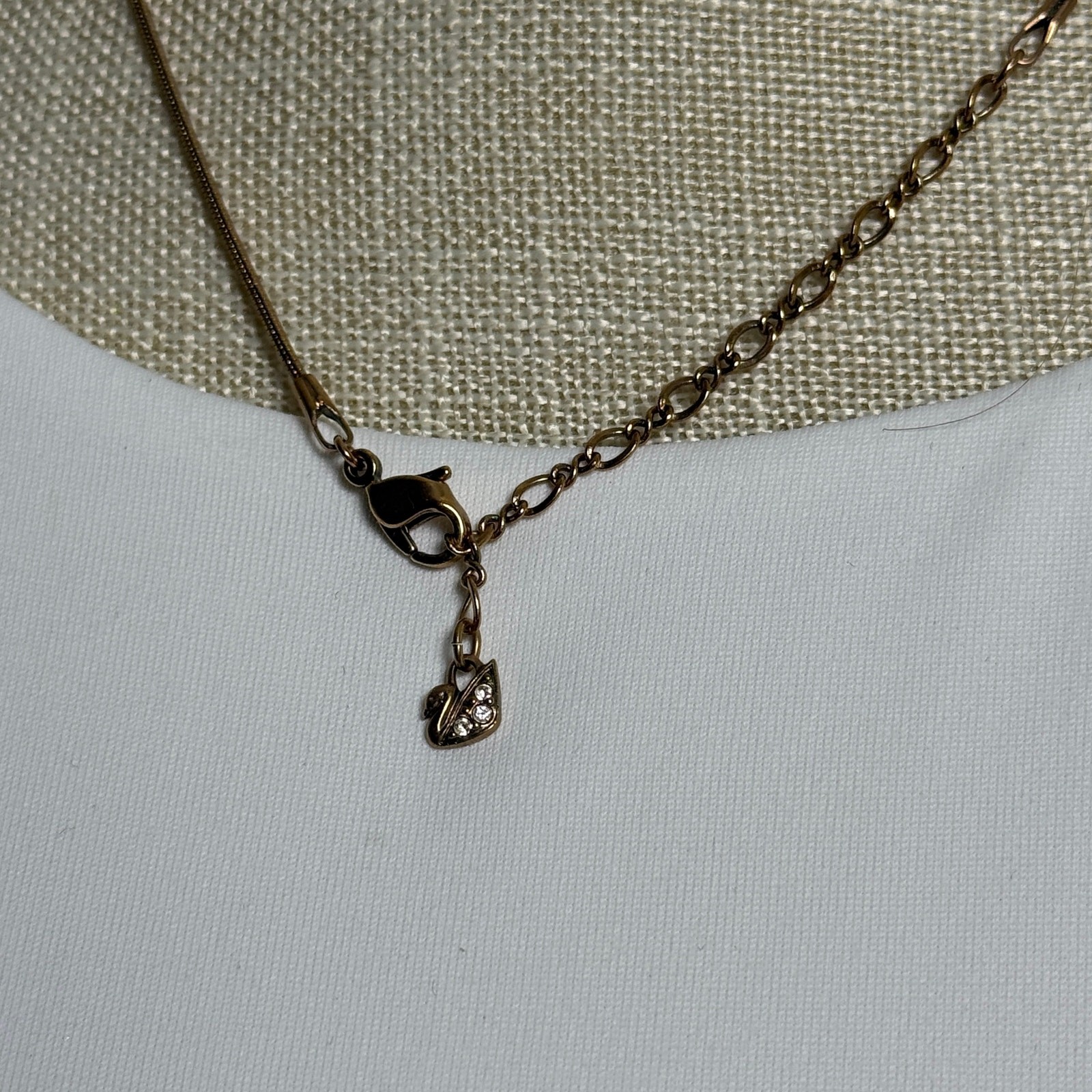 Swarovski Double Circle Necklace Blush/Gold Tone Snake Chain Swan Signed