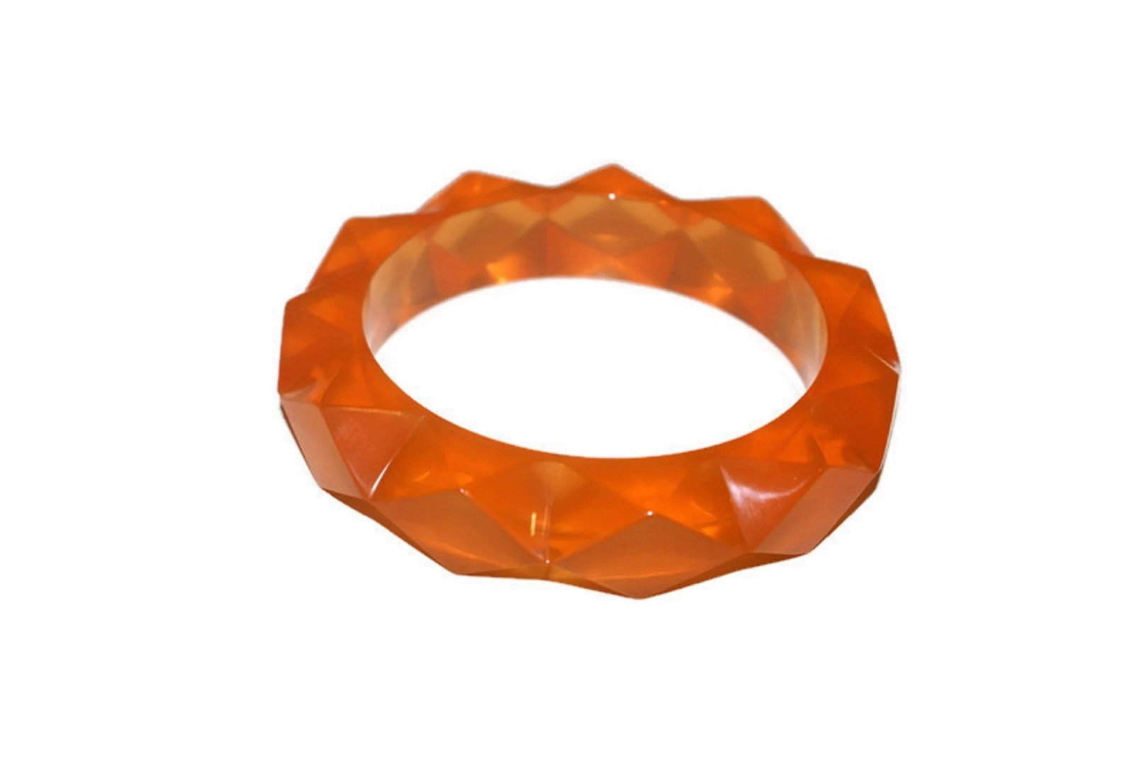 Handmade Orange Resin Bangle Pyramid Design Bracelet Geometric Statement Jewelry