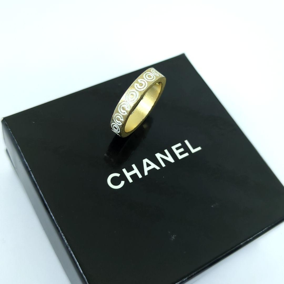 CHANEL Coco Mark Engraved Ring Made in France White Gold US Size 6.5 to 6.75