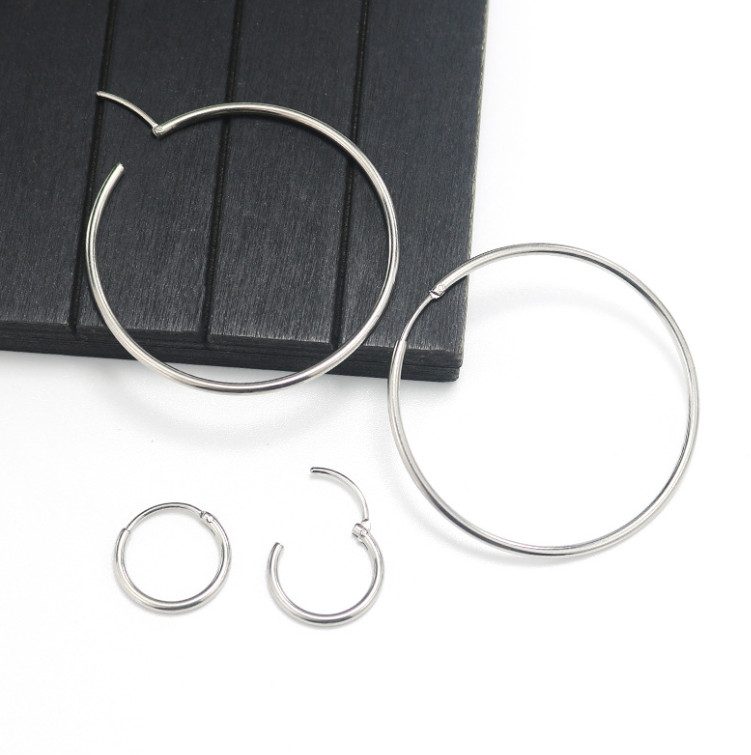 2Pcs Women 316L Stainless Steel Round Hoop Stud Endless Vogue Earrings PE31