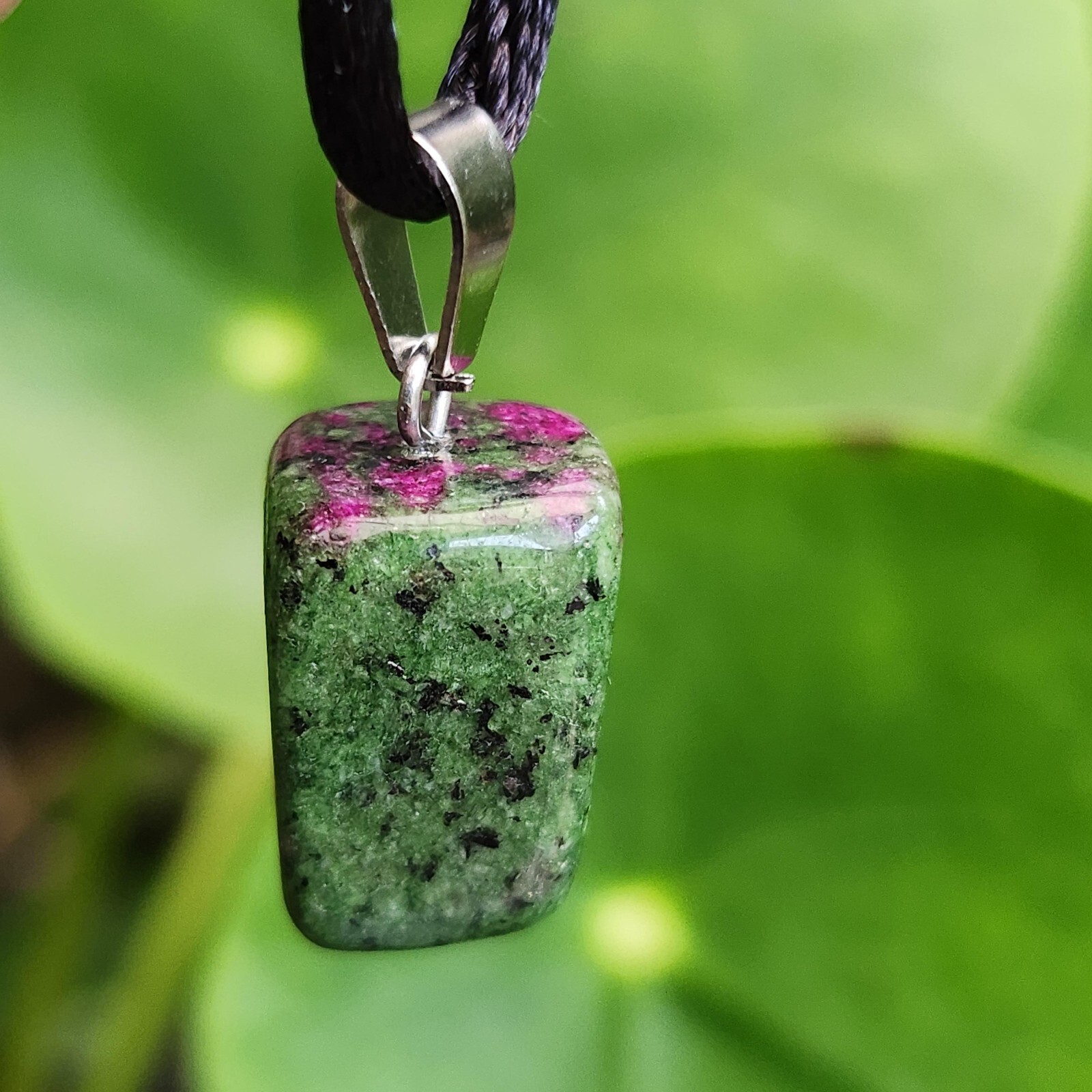 Ruby Zoisite Pendant Anyolite Gemstone Healing Cord Necklace Abundance Jewellery